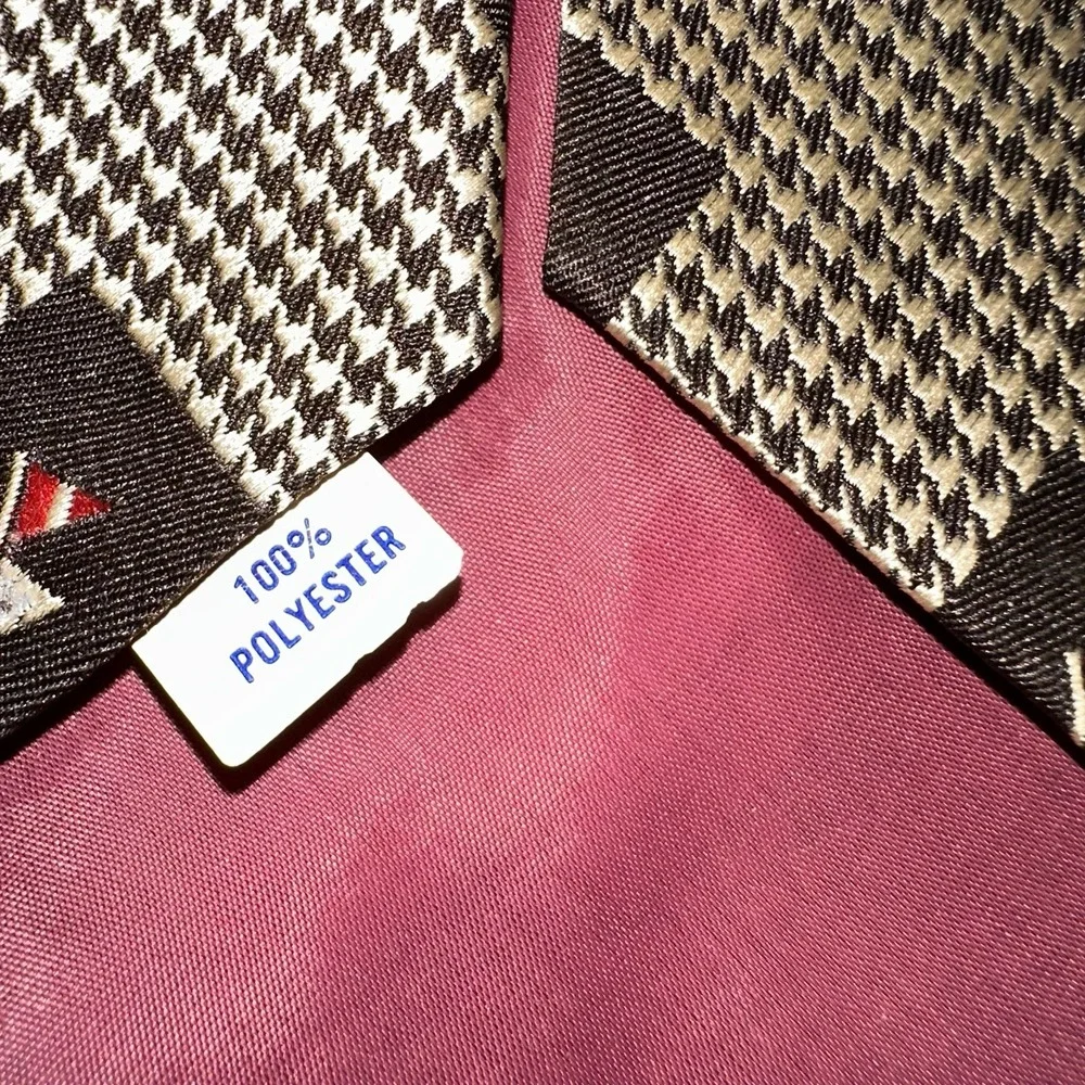 Vintage 70's JCPenney Golf Neck Tie‎ Classic Brown Houndstooth Polyester 4
